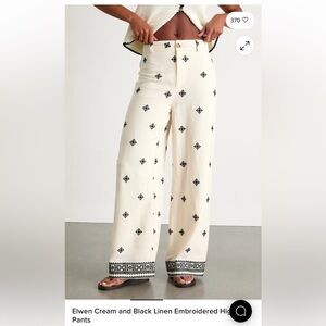 White Pants with Black Embroidery